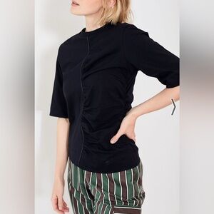 Ganni Gather Detail T Shirt in Black Size XXS